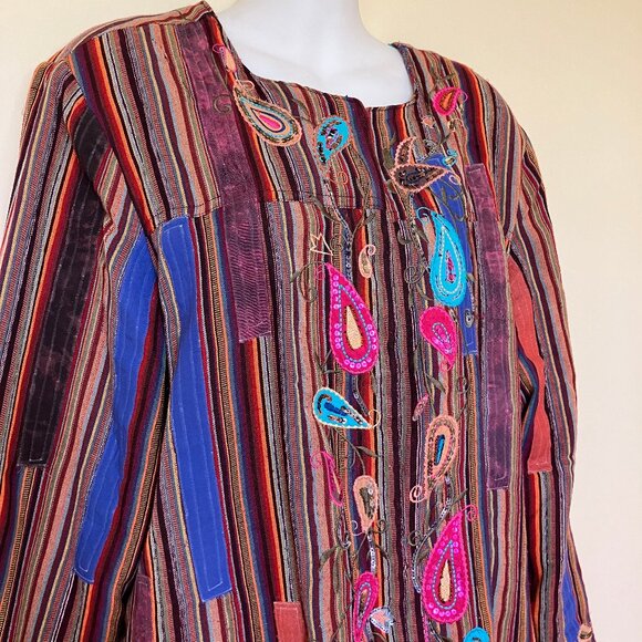 Embellished Patchwork Jacket Blazer Multi Color Stripe Embroidery & Sequins - Picture 2 of 7